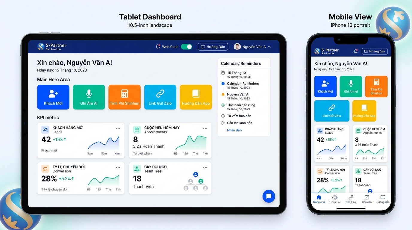Giao diện Tablet và Mobile Dashboard Shinhan Life